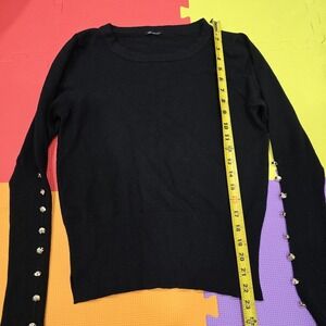 Vila Milano Black Knit Sweater Wool Blend Jewel Button Cuffs Size M